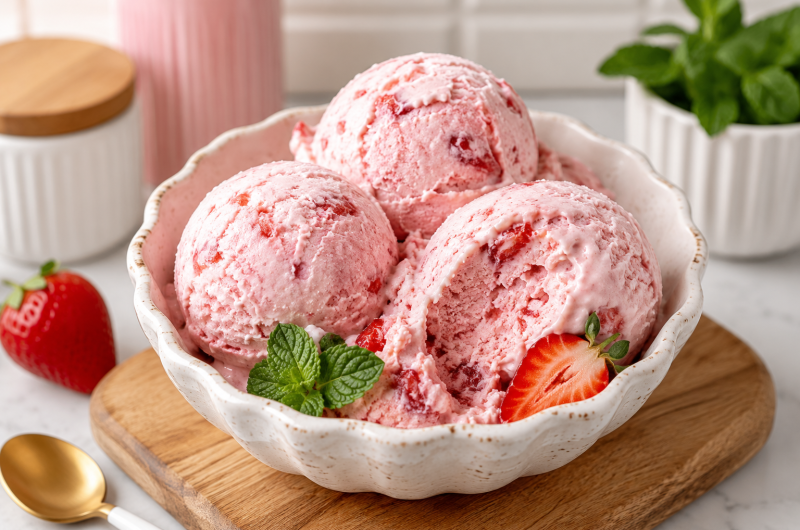 Creamy Strawberry Cheesecake Cottage Cheese Ice Cream